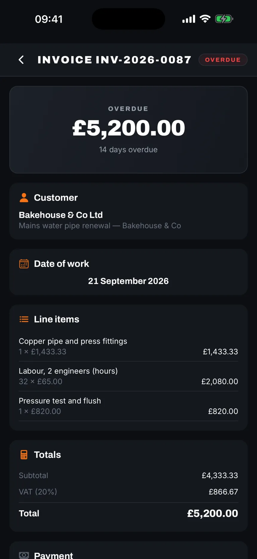An invoice in one tap.