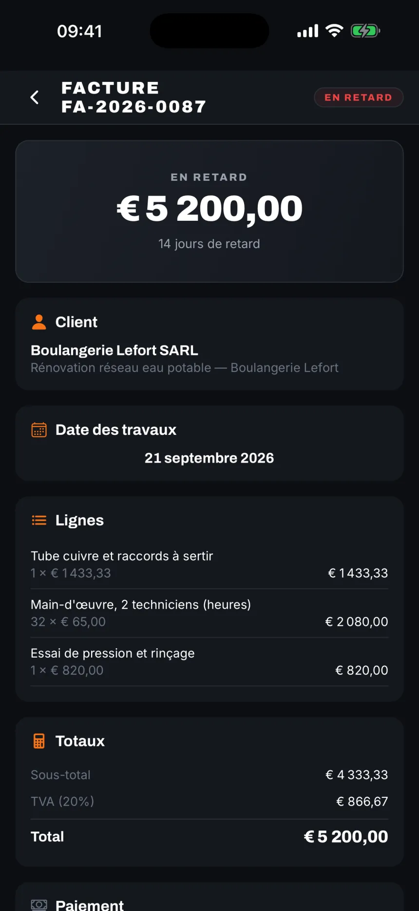 La facture en un geste.